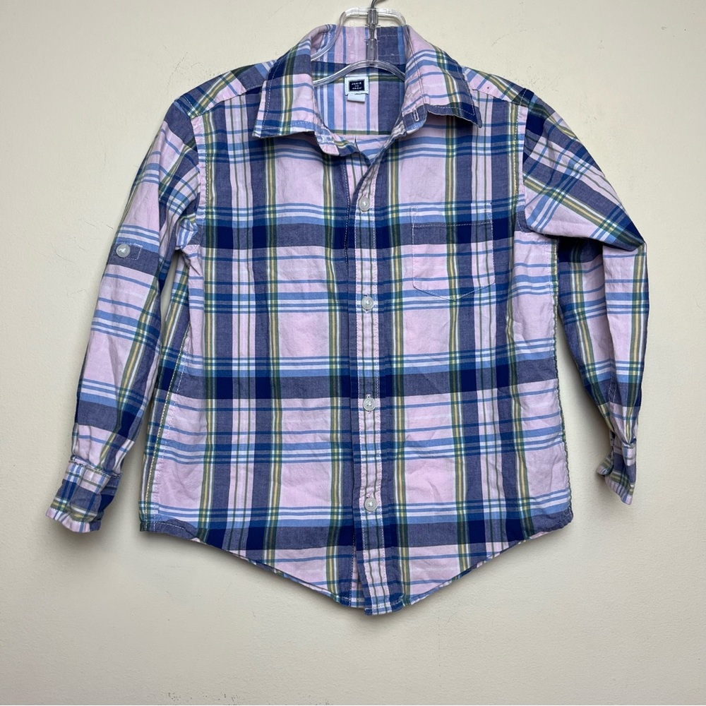 Janie and Jack Pink Blue Green Plaid Button Down Dress Shirt 3T